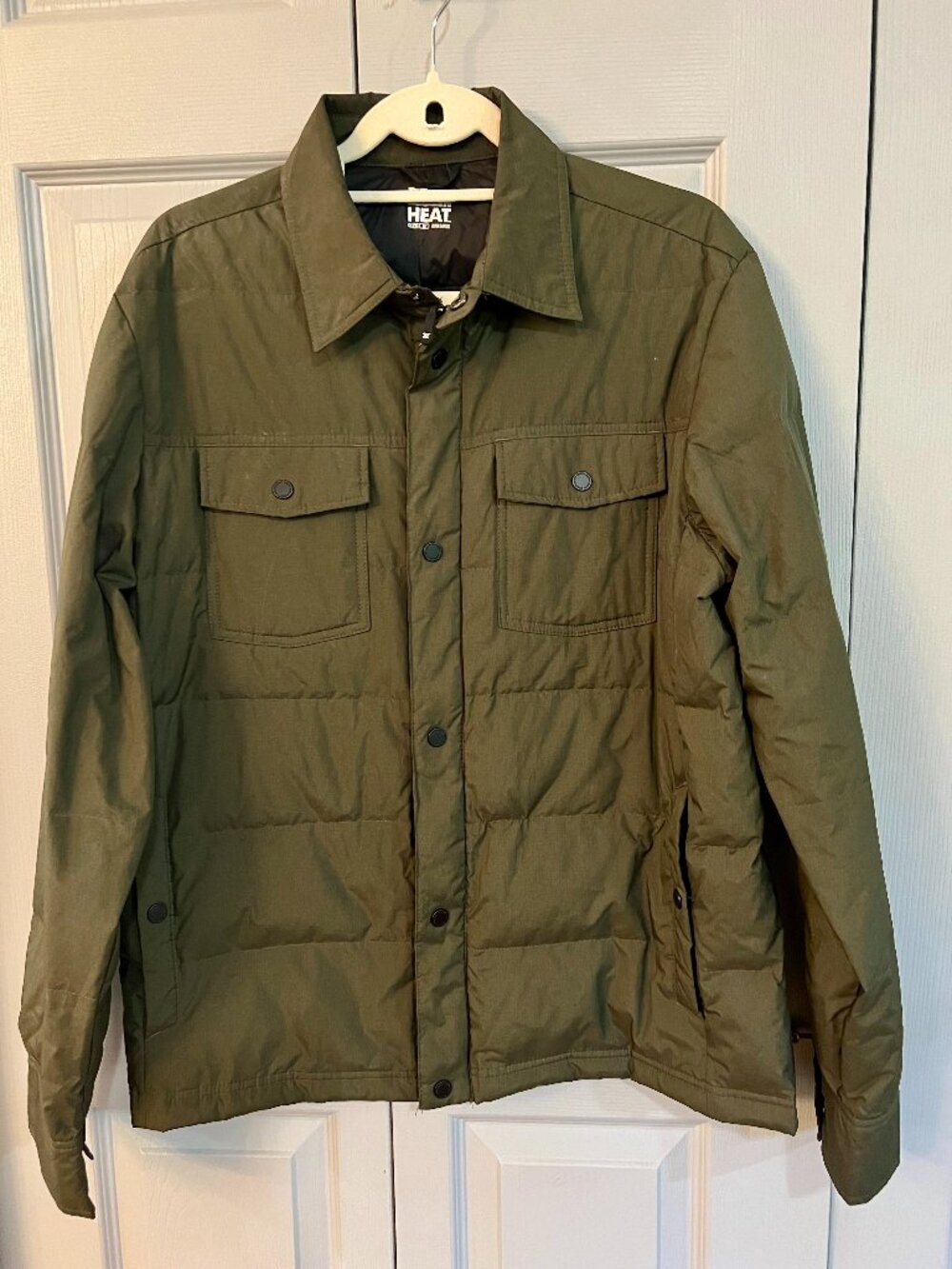 Men's Olive Quilted Puffer Jacket by 32 Degrees Heat, Medium